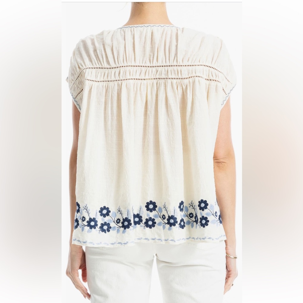 2/$40 MAX STUDIO nwt “linen” sleeveless embroidered half-button floral top - Picture 2 of 16